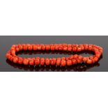 Coral necklace, with a row of tapering beads, 78cm long