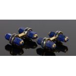 Pair of sapphire and lapis lazuli cufflinks, with lapis lazuli beams and princess cut sapphires to