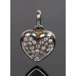 18 carat white gold diamond set pendant, with diamonds set to the heart, 13mm diameter