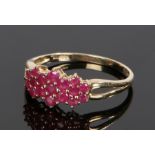 9 carat gold ruby set ring, with seventeen rubies to the head, ring size Q