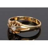 Victorian 18 carat gold diamond set ring, assayed for 1864, with a diamond to the head, ring size T