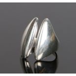 Georg Jensen silver ring, the single piece of silver with a wide pointed separated head, ring size