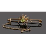 15 carat gold sapphire and peridot insect brooch, with a spider set with a peridot and sapphire back