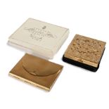 Coty Envelope compact in original packaging, 1940s/1950s: a Coty gold tone 'cut out'compact with