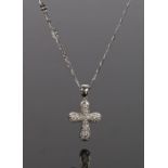 18 carat white gold and diamond set pendant necklace, the diamond set cross attached to the 18 carat