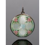 Early 20th Century guilloche enamel locket, with blue and pale blue decoration and rose spandrels,