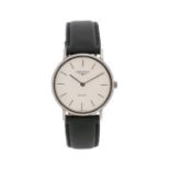 Longines gentleman's wristwatch, the signed white dial with baton hours and quartz movement, the