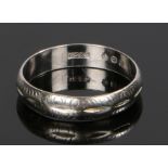 Platinum wedding band, with dash design, ring size K, 2.6 grams