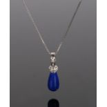 18 carat white gold diamond and lapis lazuli pendant necklace, with a diamond set clasp and collar