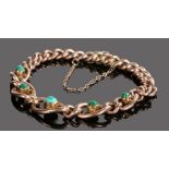 10 carat gold and malachite set bracelet, with five beads to the chain link bracelet, 15.5 grams