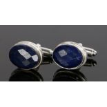 Pair of lapis lazuli cufflinks, with facetted oval heads and bar backs