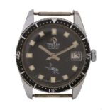 Tressa gentleman's divers watch, the signed black dial with square markers, date aperture at the