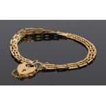 9 carat gold padlock bracelet, with bar links and a padlock clasp, 8.8 grams