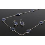 Lapis lazuli chain, set in silver together with earrings