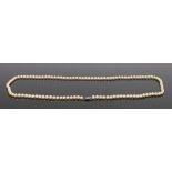 Pearl and diamond necklace, the row of pearls set to the diamond set clasp, 85cm long
