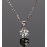 Diamond set pendant necklace, with diamonds set to the leaf styled head with further diamonds to the