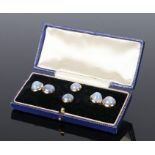 Star sapphire cufflink and collar stud set, cabochon cut cufflink front and backs with conforming