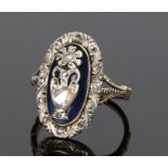 19th Century diamond and enamel Mourning ring, the centre of the ring with a rose cut diamond