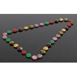 Agate set necklace, with a row of various coloured agates, 47cm long