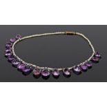 Victorian 15 carat gold pearl set necklace, the seed pearl necklace with purple drops and 15 carat