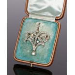 Edwardian diamond and pearl set brooch, the foliate scroll diamond brooch with approximately 1 carat