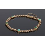 Victorian turquoise set bracelet , with cabochon turquoise set to the yellow metal chain link