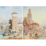 Andrea Vasari (1873-1961), pair of Italian scenes with towers to the foreground, signed