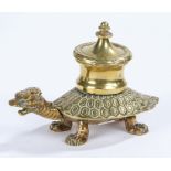 19th Century novelty brass inkwell, modelled as a turtle, 17cm wide, 12cm high