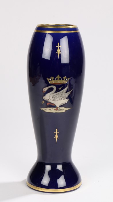 Early 20th Century Limoges porcelain vase by Jean Pouyat, the cobalt blue ground with gilt banded