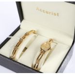 Accurist ladies gilt wristwatch and matching bracelet, the signed gilt dial with baton numerals,