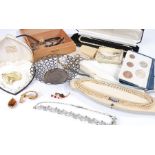 Mixed lot to include three brooches in a heart shaped box,and three ladies watches by Rotsa,