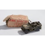 Minic tinplate clockwork Jeep, in green with a USA star to the front, boxed