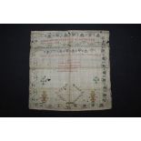 19th Century sampler, with alphabets and text, 33cm wide