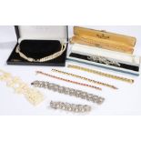 Jewellery, to include a silver gilt bracelet, a bracelet stamped 14, a silver gilt clasp pearl