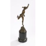 19th Century Grand Tour bronze figure depicting Mercury, after Giambologna, on a cylindrical