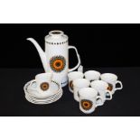 J and G Meakin Studio coffee set, consisting of tall coffee pot, milk jug, six cups and saucers, all