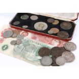 Coins and Banknotes, to include two 10 Shilling notes, a £1 bank note, an Elizabeth II coin set