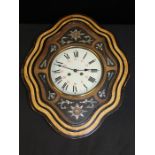 Edwardian wall clock, the shaped glazed case with gilt, ebonised and mother of pearl inlay