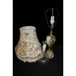 Edwardian glass decanter, with etched reeded decoration, onyx reading lamp (2)