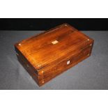 19th Century rosewood box, with mother of pearl and gilt brass inlay, 36cm wide