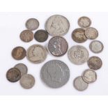 Victoria silver coins, to include Six Pence, Three Pence, Shilling and a George III Half crown