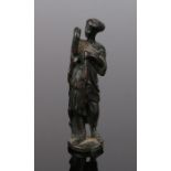 19th Century bronze figure, depicting a standing lady adjusting her robes, 9cm high