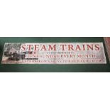 Advertising banner for steam trains at Wethersingsett, 455cm wide x 95.5cm