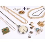 Pocket watch, together with costume jewellery and silver rings, (qty)