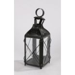 Tin candle lantern, with a loop above the glazed lantern body with the number 2 to the arched top,