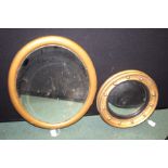 19th Century convex wall mirror, together with an oval wall mirror, (2)