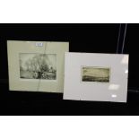 Freda Marston (1895-1949) Dry point etching of Hatford Bridge, together with another dry point