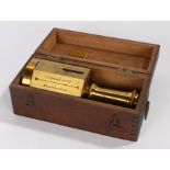 19th Century cased surveying instrument, J. Quail, Manchester, with compass to the end, cased