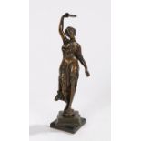 19th Century bronze figure, of a tambourine playing lady standing on a plinth, 23.5cm high