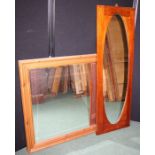 Pine framed mirror, with bevelled plate, 117cm x 91.5cm, mahogany and marquetry inlaid wall